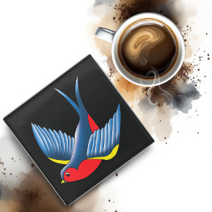 Dessous-de-verre En Verre Tatouage bleu rouge avale