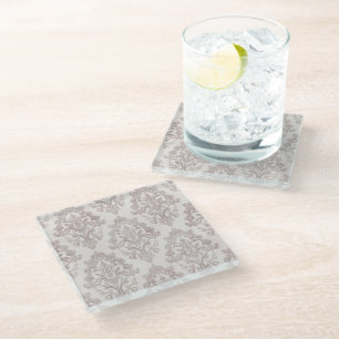 Dessous-de-verre En Verre Taupe doux damas aquarelle floral classique