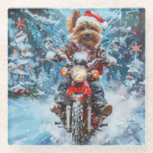 Dessous-de-verre En Verre Tchiens de Biewer Terrier à moto Noël