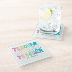 Dessous-de-verre En Verre Teacher Moderne Arc-en-ciel Couleurs Nom personnal