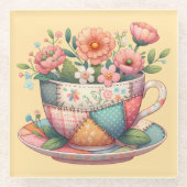 Dessous-de-verre En Verre Teacup Patchwork avec Fleurs Whimsical (Devant)