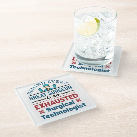 Dessous-de-verre En Verre Technologue chirurgical épuisé Funny Scrub Tech (Incliné)