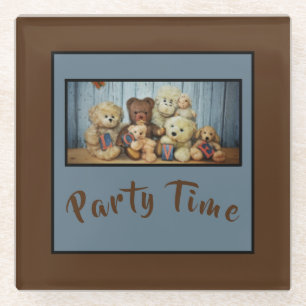 Dessous-de-verre En Verre Teddy avec des amis C'est l'heure de la fête -