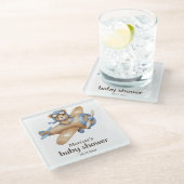 Dessous-de-verre En Verre Teddy Bear Pilote Bébé Garçon Douche (Incliné)