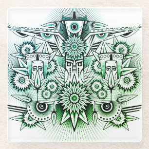 Dessous-de-verre En Verre Teinte verte dessin tribal
