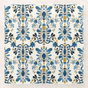 Dessous-de-verre En Verre teinture à cravate Ikat, aquarelle tribale
