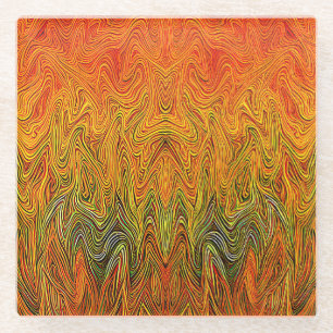 Dessous-de-verre En Verre "Tempête neurale" Orange jaune Abstrait