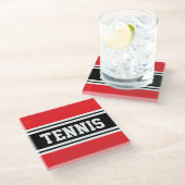 Dessous-de-verre En Verre TENNIS Fun Sporty Bright Red Black Racing Stripes (Incliné)