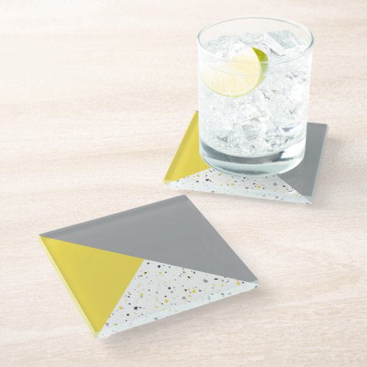 Dessous-de-verre En Verre Terrazzo gris jaune moderne (Incliné)