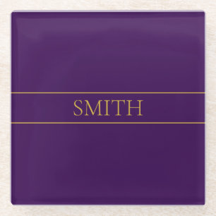 Dessous-de-verre En Verre Texte personnalisable élégant   Or et violet foncé