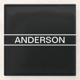 Dessous-de-verre En Verre Texte personnalisable Moderne gras Noir & Blanc