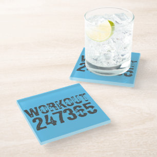 Dessous-de-verre En Verre Texte usé et rayé Workout 247365 bleu