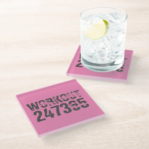 Dessous-de-verre En Verre Texte usé et rayé Workout 247365 rose