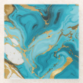 Dessous-de-verre En Verre Texture de marbre Turquoise et or Argent (Devant)
