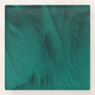 Dessous-de-verre En Verre Texture Vintage de plumes vert foncé
