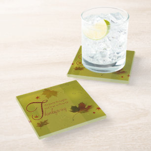 Dessous-de-verre En Verre Thanksgiving veut typographie Feuilles