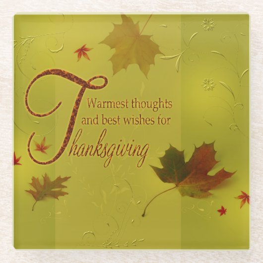 Dessous-de-verre En Verre Thanksgiving veut typographie Feuilles (Devant)