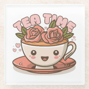 Dessous-de-verre En Verre Thé Temps de la Rose Thé Kawaii