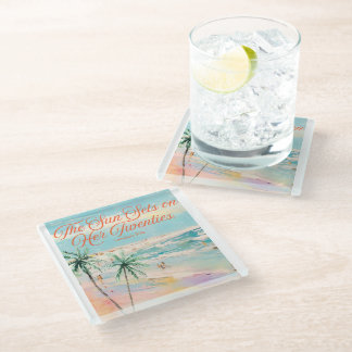 Dessous-de-verre En Verre Thème Anniversaire 30 ans Coucher de Soleil 