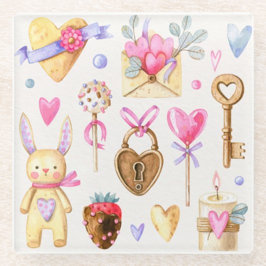 Dessous-de-verre En Verre Thème Romance (Devant)