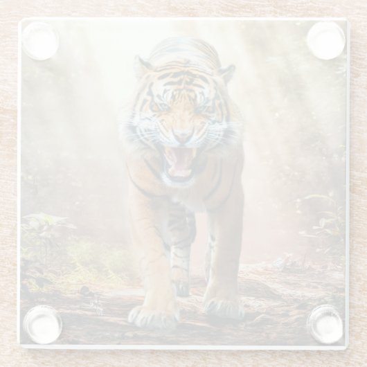 Dessous-de-verre En Verre Tigre rugissant dans une jungle rétroéclairée (Dos)