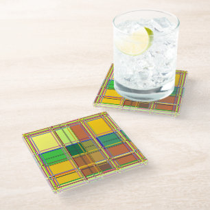 Dessous-de-verre En Verre Tissu coloré des Caraïbes Madras Tartan