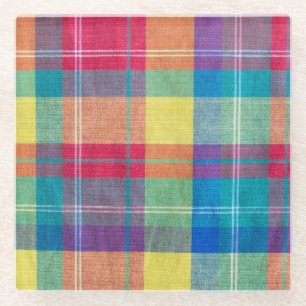Dessous-de-verre En Verre Tissu coloré plaid, texture de tissu.