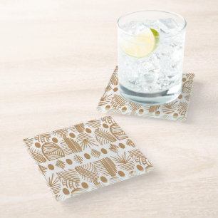 Dessous-de-verre En Verre Tissu de la tribu des Caraïbes : blanc, or