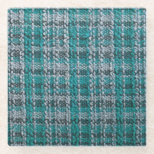 Dessous-de-verre En Verre Tissu écossais turquoise, arrière - plan texturé.
