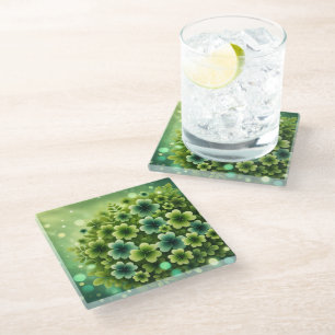 DESSOUS-DE-VERRE EN VERRE TONS DE SHAMROCK VERT CUT IRLANDAIS