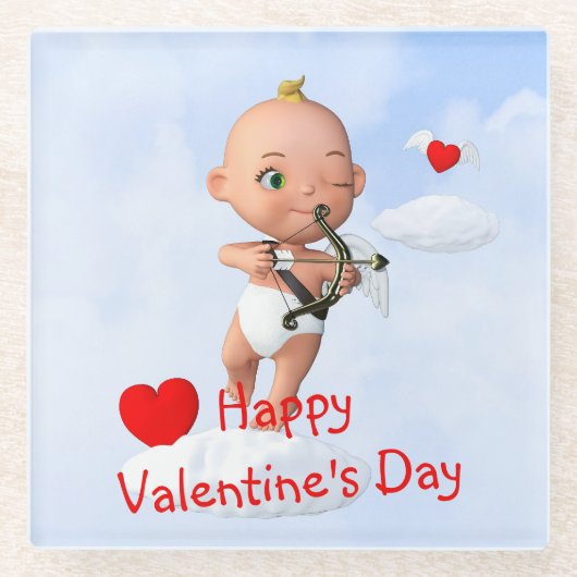 Dessous-de-verre En Verre Toon Baby Cupid Flying with a Bow and Flrow (Devant)