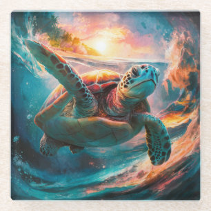 Dessous-de-verre En Verre Tortue de mer en verre colorée et mignonne sous-ve