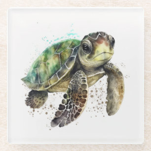 Dessous-de-verre En Verre Tortue en Dessous de verre aquarelle