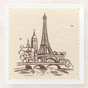Dessous-de-verre En Verre Tour Eiffel à Paris sur un timbre d'embarquement