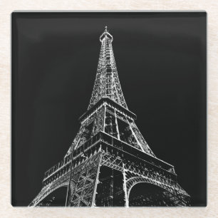 Dessous-de-verre En Verre Tour Eiffel Noir Blanc Paris Voyage Vintage