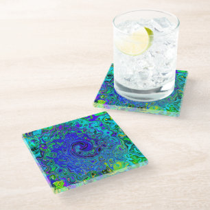 Dessous-de-verre En Verre Tourbillonnement Liquide Abstrait Violet Bleu Rétr