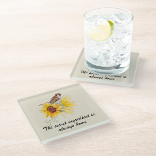 Dessous-de-verre En Verre Tournesols Avec Dessous de verre De Citation Ingré