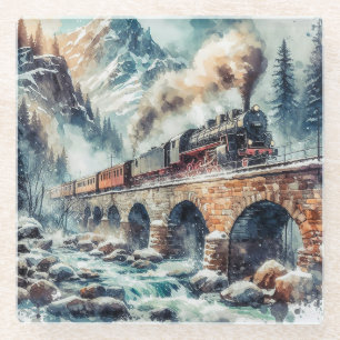 Dessous-de-verre En Verre Train moteur à vapeur généré par IA
