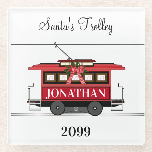 Dessous-de-verre En Verre Tramway rouge du Nouvel An (Devant)