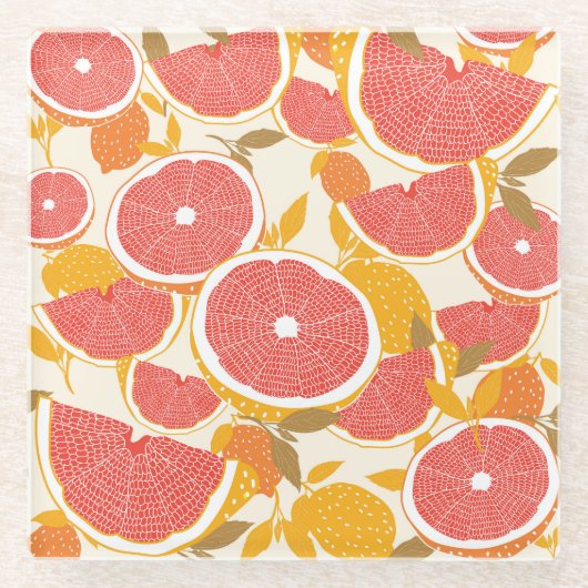 Dessous-de-verre En Verre Tranches de pamplemousse avec Feuilles (Devant)