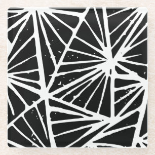 Dessous-de-verre En Verre Triangles Abstraits noir et blanc Coupe Lino