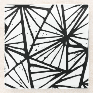 Dessous-de-verre En Verre Triangles Abstraits noir et blanc Coupe Lino