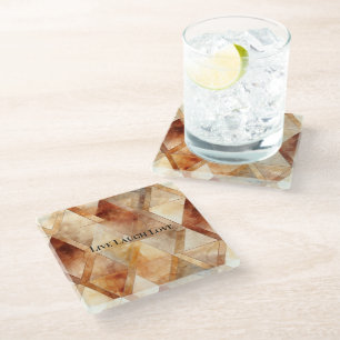 Dessous-de-verre En Verre Triangles Crème Bourgogne Rouge Or