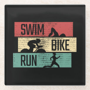 Dessous-de-verre En Verre Triathlon - Course à vélo de natation