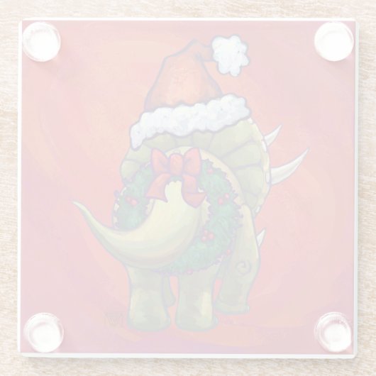 Dessous-de-verre En Verre Tricératops Noël En Rouge (Dos)