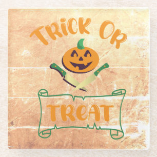 Dessous-de-verre En Verre Trick or treat os de la mort visage de citrouille