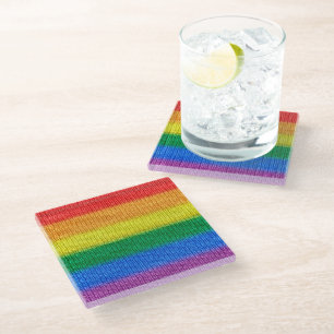 Dessous-de-verre En Verre Tricot drapeau arc-en-ciel rayonne motif sans fail