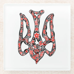 Dessous-de-verre En Verre Trident de l'emblème national ukrainien tryzub sty