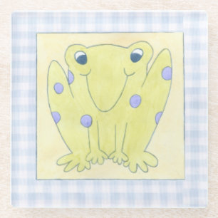 Dessous-de-verre En Verre Trio de grenouille sur le tissu de guingan