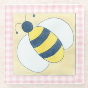 Dessous-de-verre En Verre Trio des abeilles avec des fleurs